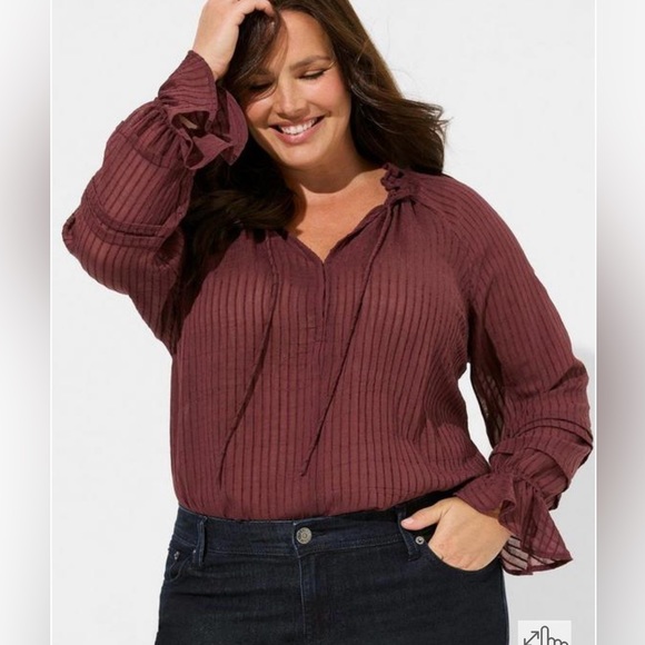 NWT Stripe Gauze Lace-Up Peasant Top - Picture 4 of 5